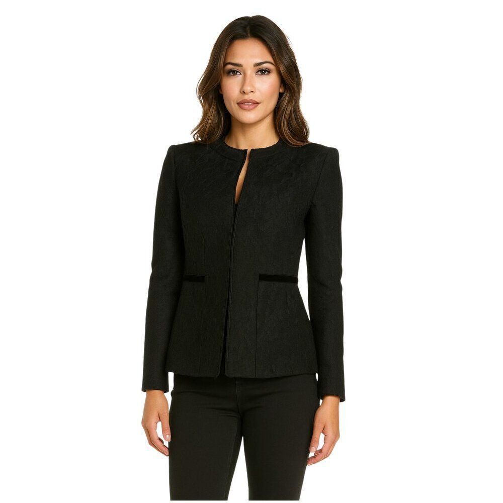 EUC Zara Womens Black Lace Velvet Waist Trim Coat Blazer